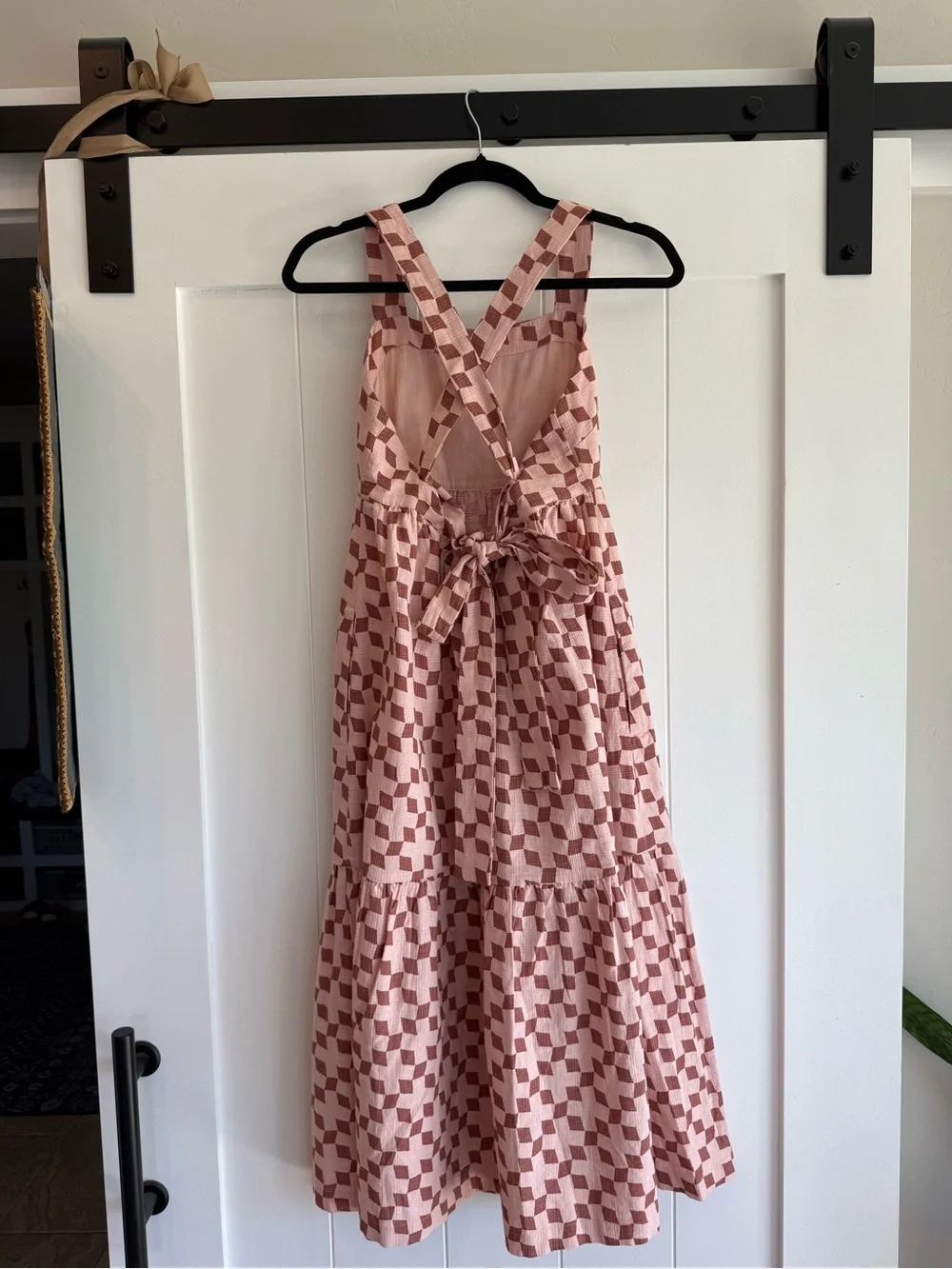 Madewell Pink and Brown Checked Tiered Dress - Picture 3 of 5